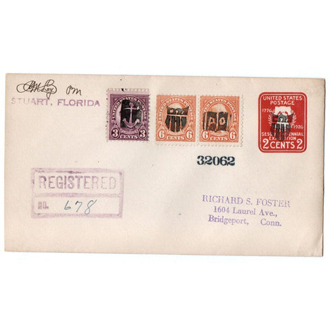 1930 Stuart FL Fancy Cancel Registered Cover C M Loy Signed Anchor Shield Foster