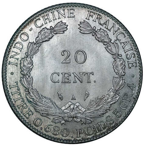 1930 French Indo-China Silver 20 Cents KM.17.1 - PQ Brilliant Uncirculated