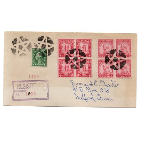 1930 Monrovia CA Registered Cover 17c Rate Steuben Charleston Blocks Star Cancel