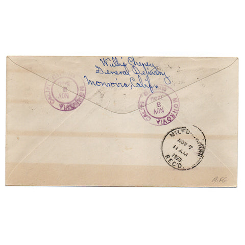 1930 Monrovia CA Registered Cover 17c Rate Steuben Charleston Blocks Star Cancel
