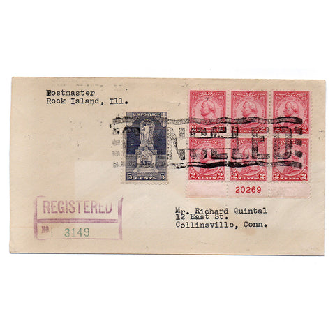 1930 Rock Island IL Registered Cover 17c Rate Steuben Plate Block 6 Ericsson