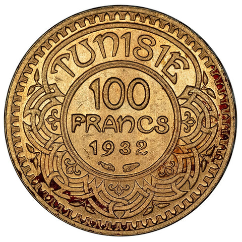 1350/1932(a) Tunisia 100 Francs Gold Coin KM.257 - About Uncirculated - Mintage: 3000