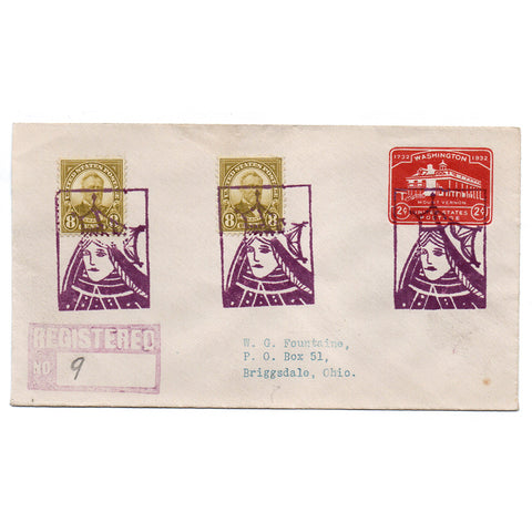 1933 Queen PA Fancy Cancel Registered Cover - L&W 954 Dr Foust Signed + P.O. Receipt