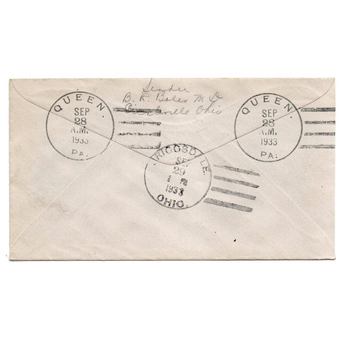 1933 Queen PA Fancy Cancel Registered Cover - L&W 954 Dr Foust Signed + P.O. Receipt