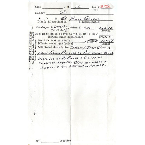 1933 Queen PA Fancy Cancel Registered Cover - L&W 954 Dr Foust Signed + P.O. Receipt