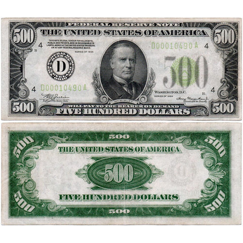1934 $500 Federal Reserve Note Cleveland District (D) Fr. 2201-D - Very Fine
