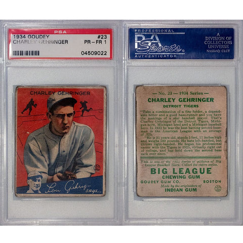 1934 Charley Gehringer Tigers (HoF) Goudey #23 Baseball Card - PSA PR-FR 1