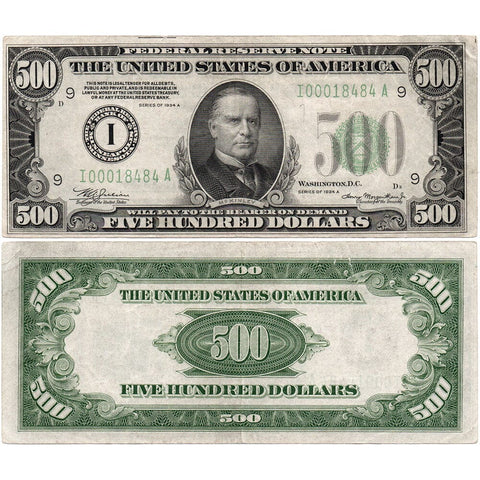 1934-A $500 Federal Reserve Note Minneapolis District (I) Fr. 2202-I - Very Fine