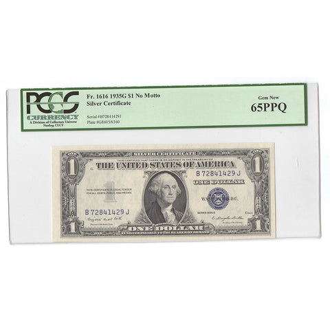 1935-G $1 Silver Certificate Fr. 1616 - PCGS Gem New 65 PPQ
