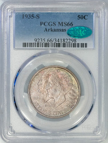 1935-S Arkansas Silver Commemorative Half Dollar - PCGS MS 66 CAC - Pretty!