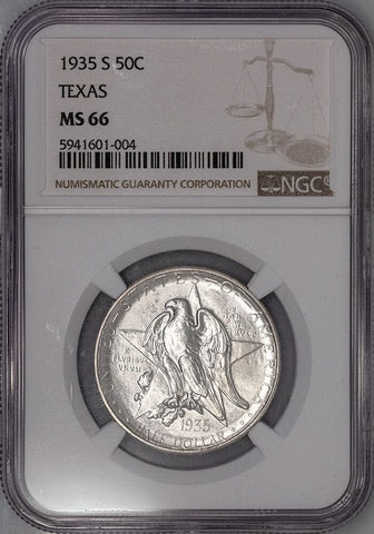 1935-S Texas Independence Silver Commemorative Half Dollar - NGC MS 66