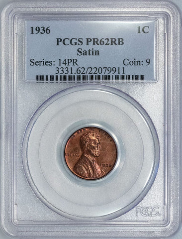 Satin Proof 1936 Lincoln Wheat Cent - PCGS PR 62 RB
