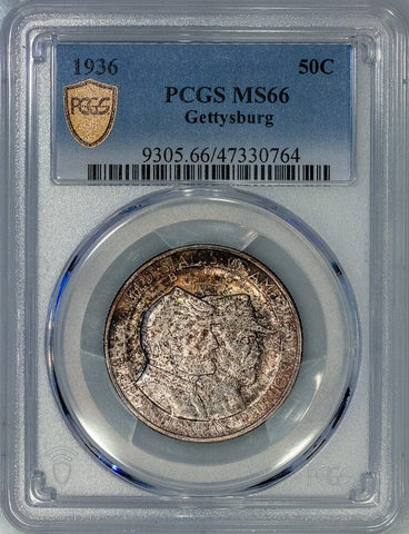 1936 Gettysburg Silver Commemorative Half Dollar - PCGS MS 66 - Gem Toned Beauty