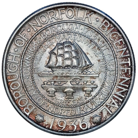 1936 Norfolk, Virginia Silver Commemorative Half Dollar - Choice Toned Uncirculated