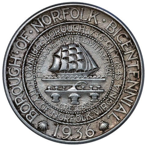 1936 Norfolk, Virginia Silver Commemorative Half Dollar - About Uncirculated