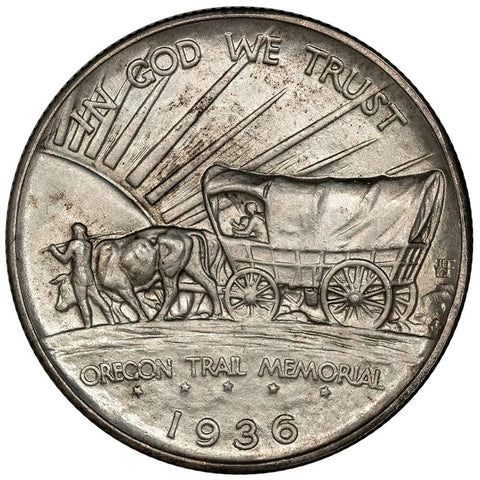 1936 Oregon Trail Silver Commemorative Half Dollar - About Uncirculated