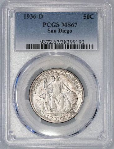 1936-D San Diego Silver Commemorative Half Dollar - PCGS MS 67 - Superb Gem