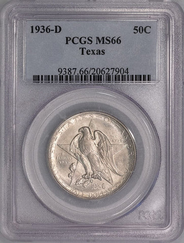 1936-D Texas Independence Silver Commemorative Half Dollar - PCGS MS 66
