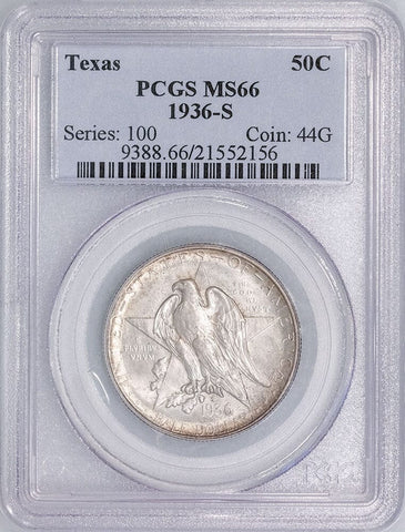 1936-S Texas Independence Silver Commemorative Half Dollar - PCGS MS 66