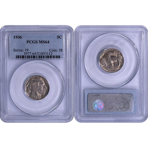 1936 Buffalo Nickel - PCGS MS 64 - Choice Brilliant Uncirculated