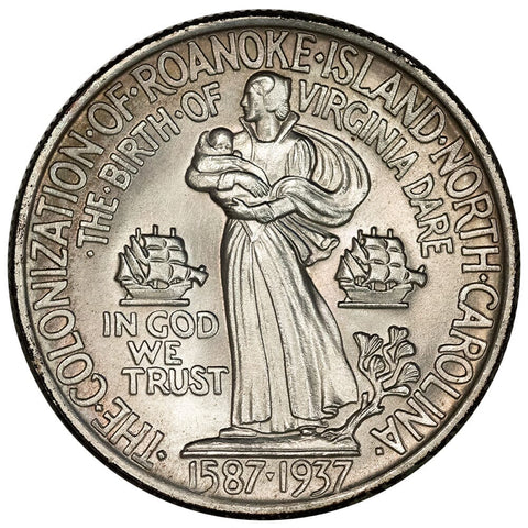 1937 Roanoke Island Silver Commemorative Half Dollar - Choice Brilliant Uncirculated+