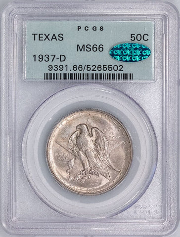 1937-D Texas Independence Silver Commemorative Half Dollar - PCGS MS 66 CAC