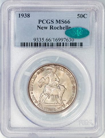 1938 New Rochelle Silver Commemorative Half Dollar - PCGS MS 66 CAC - Superior Gem
