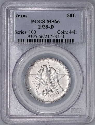 1938-D Texas Independence Silver Commemorative Half Dollar - PCGS MS 66