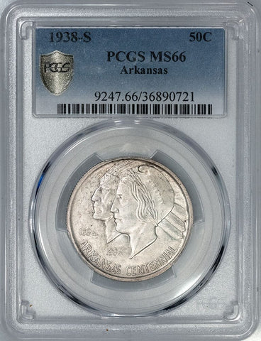 1938-S Arkansas Silver Commemorative Half Dollar - PCGS MS 66 - Gem Uncirculated