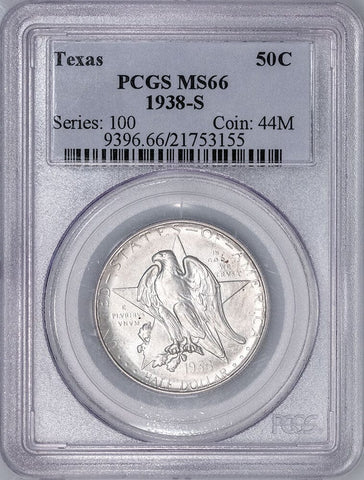 1938-S Texas Independence Silver Commemorative Half Dollar - PCGS MS 66