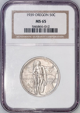 1939 Oregon Trail Silver Commemorative Half Dollar - NGC MS 65