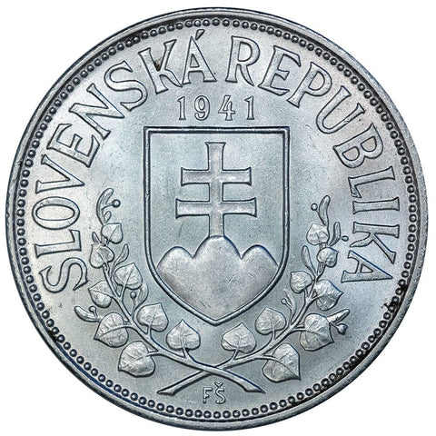 1941 Slovakia Silver 20 Korun St. Kyrill & Methodius KM. 7.1 - PQ Brilliant Uncirculated