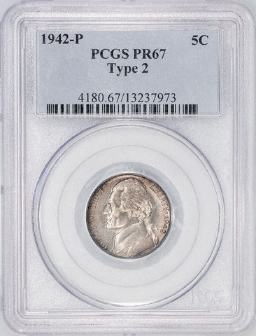 1942-P T.2 Silver Proof Jefferson Nickel - PCGS PR 67