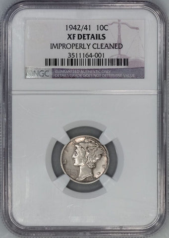 1942/1 Mercury Dime Overdate Error - NGC XF Details