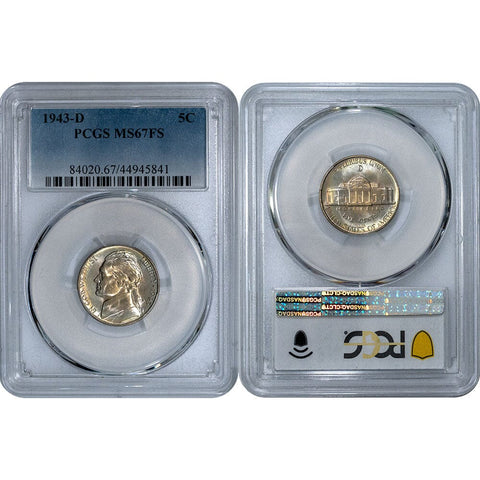 1943-D Silver Jefferson "War" Nickel Full Steps - PCGS MS 67 FS - Gem Uncirculated