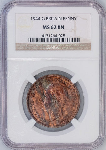 1944 Great Britain Penny KM.845 - NGC MS 62 BN - Brown Uncirculated