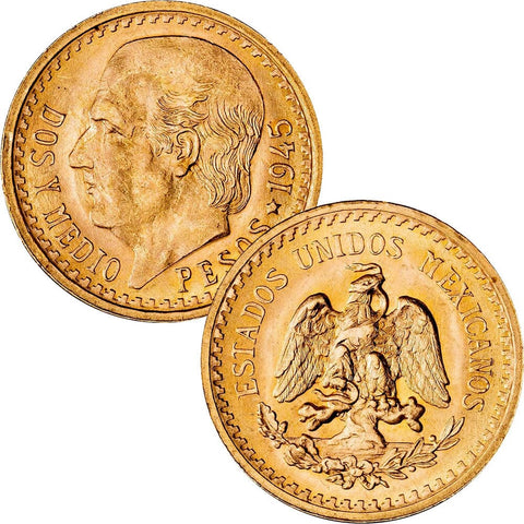 1945 Mexico 2.5 Pesos Gold Coin - KM. 463 - PQ Brilliant Uncirculated