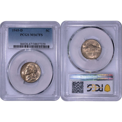 1945-D Silver Jefferson "War" Nickel Full Steps - PCGS MS 67 FS - Gem Uncirculated