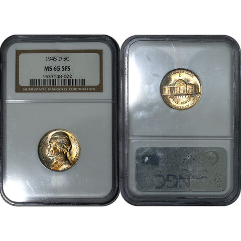 1945-D Silver Jefferson "War" Nickel Full Steps - PCGS MS 65 FS - Gem Uncirculated