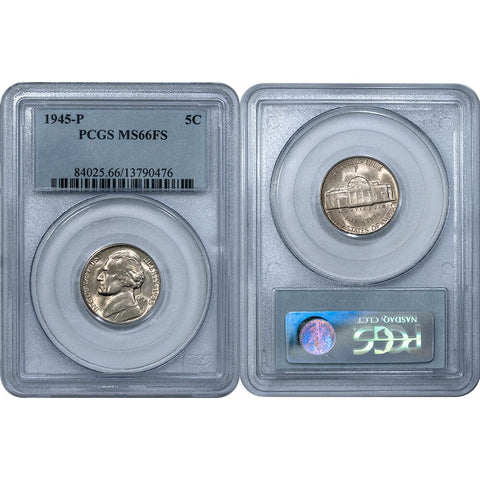 1945-P Silver Jefferson "War" Nickel Full Steps - PCGS MS 66 FS - Gem Uncirculated