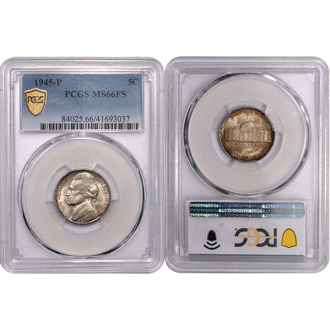 1945-P Silver Jefferson "War" Nickel Full Steps - PCGS MS 66 FS - Gem Uncirculated