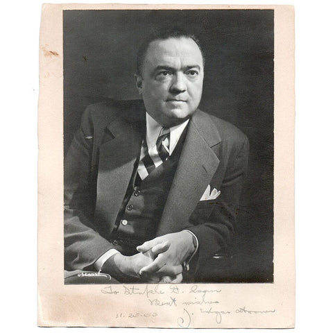 8 x 10 J. Edgar Hoover Matted Photograph Signed Nov 25, 1950 + 1972 Hoover Services Program