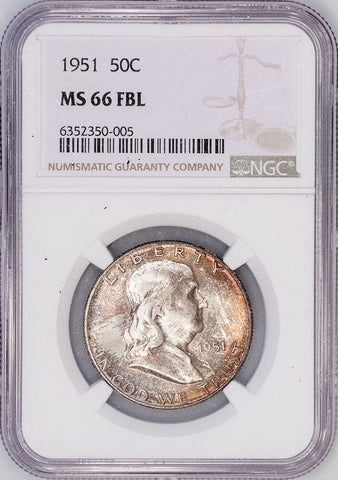 1951 Franklin Half Dollar - NGC MS 66 FBL - Gem Uncirculated Full Bell Lines