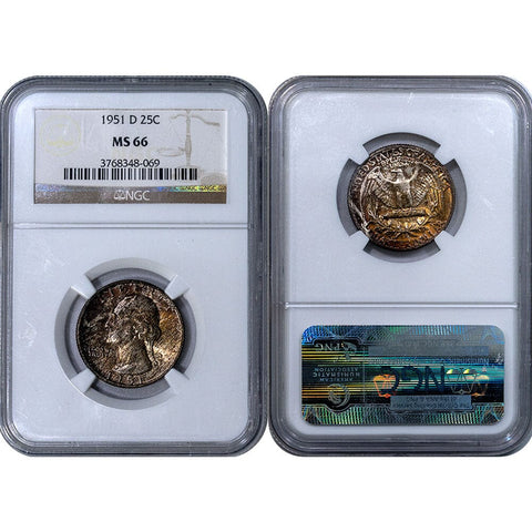 1951-D Washington Silver Quarter - NGC MS 66 - Gem Toned Uncirculated