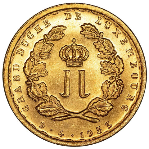 1953(b) Luxembourg Gold 20 Francs KM. M1 - Brilliant Uncirculated