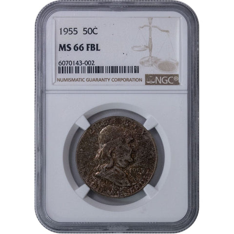1955 Franklin Half Dollar - PCGS MS 66 FBL - Toned Gem Brilliant Uncirculated
