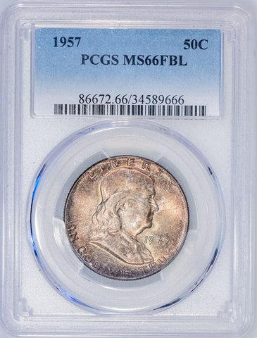 1957 Franklin Half Dollar - PCGS MS 66 FBL - Gem Brilliant Uncirculated+