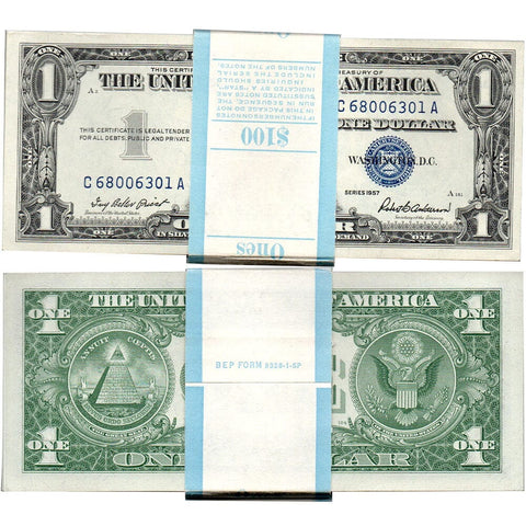 100 Note BEP Pack of 1957 $1 Silver Certificates - Choice to Gem Uncirculated