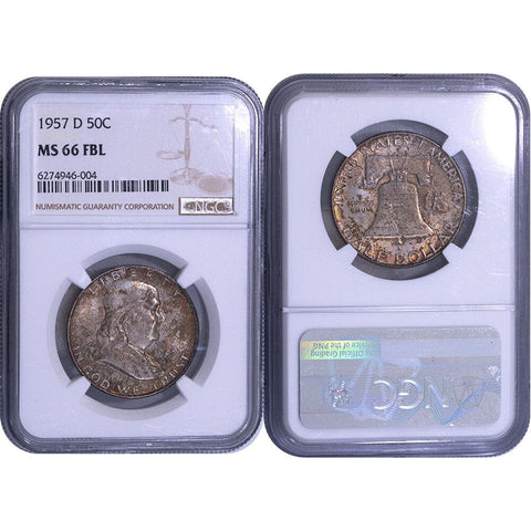 1957-D Franklin Half Dollar - NGC MS 66 FBL - Gem Brilliant Uncirculated