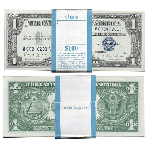 1957-B $1 Silver Certificates - Original B.E.P. Pack of 100 Consecutive Notes